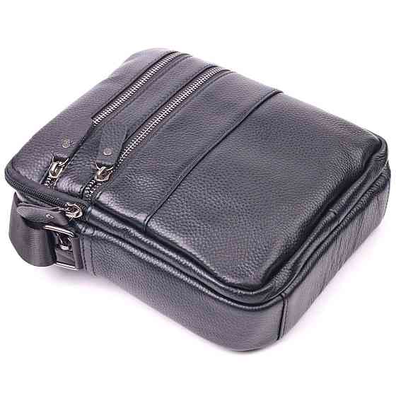 Стильна чоловіча сумка з натуральної зернистої шкіри 21398 Vintage Чорна Київ