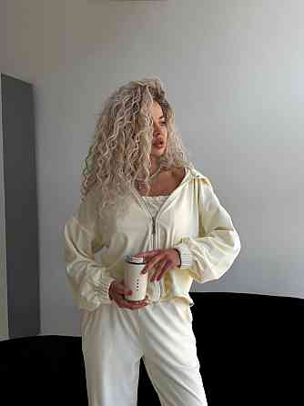 Жіночий велюровий комплект-трійка Молочний, 48/52 Харків