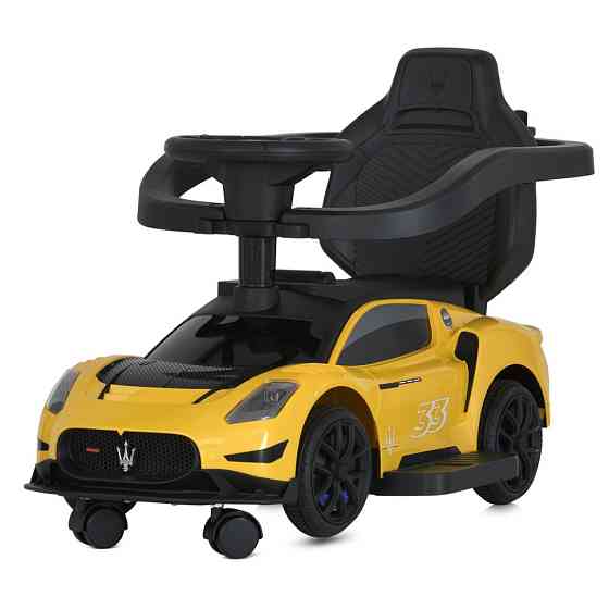 Дитяча каталка-толокар 2 в 1 M 5106-6 жовтий, з батьківською ручкою Вінниця