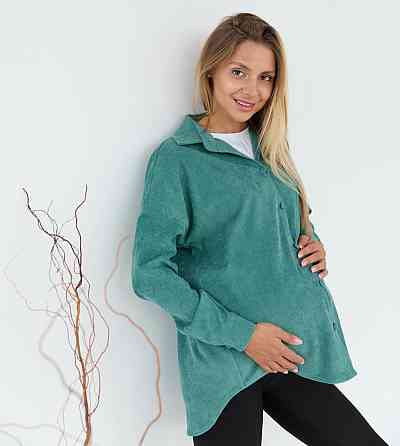 Женская рубашка для беременных стиля oversize из микровельвета Varna размер S-М Lullababe темно-оливковая Кривой Рог