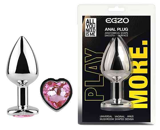Анальна пробка з кристалом EGZO - Silver Heart Plug Pink size S Sex Aura Київ