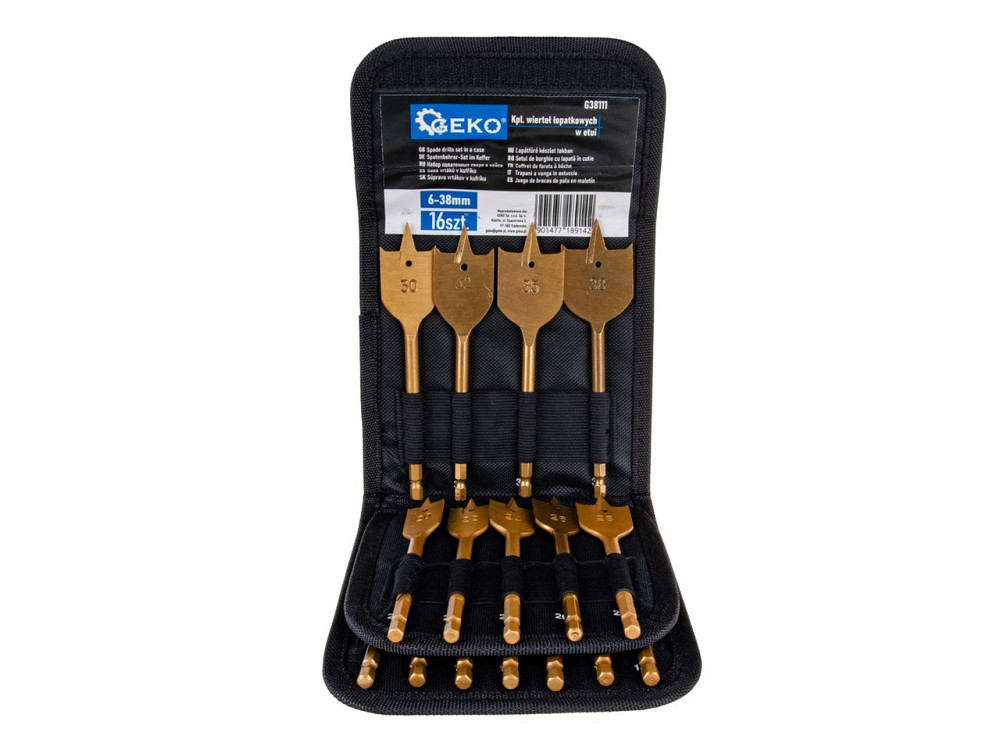 Набір свердл перових "GeKo" з хвостовиком для шуруповерта Hex E6,3 (1/4") 6-38мм в кейсі, к-т 16 шт. Киев - изображение 2