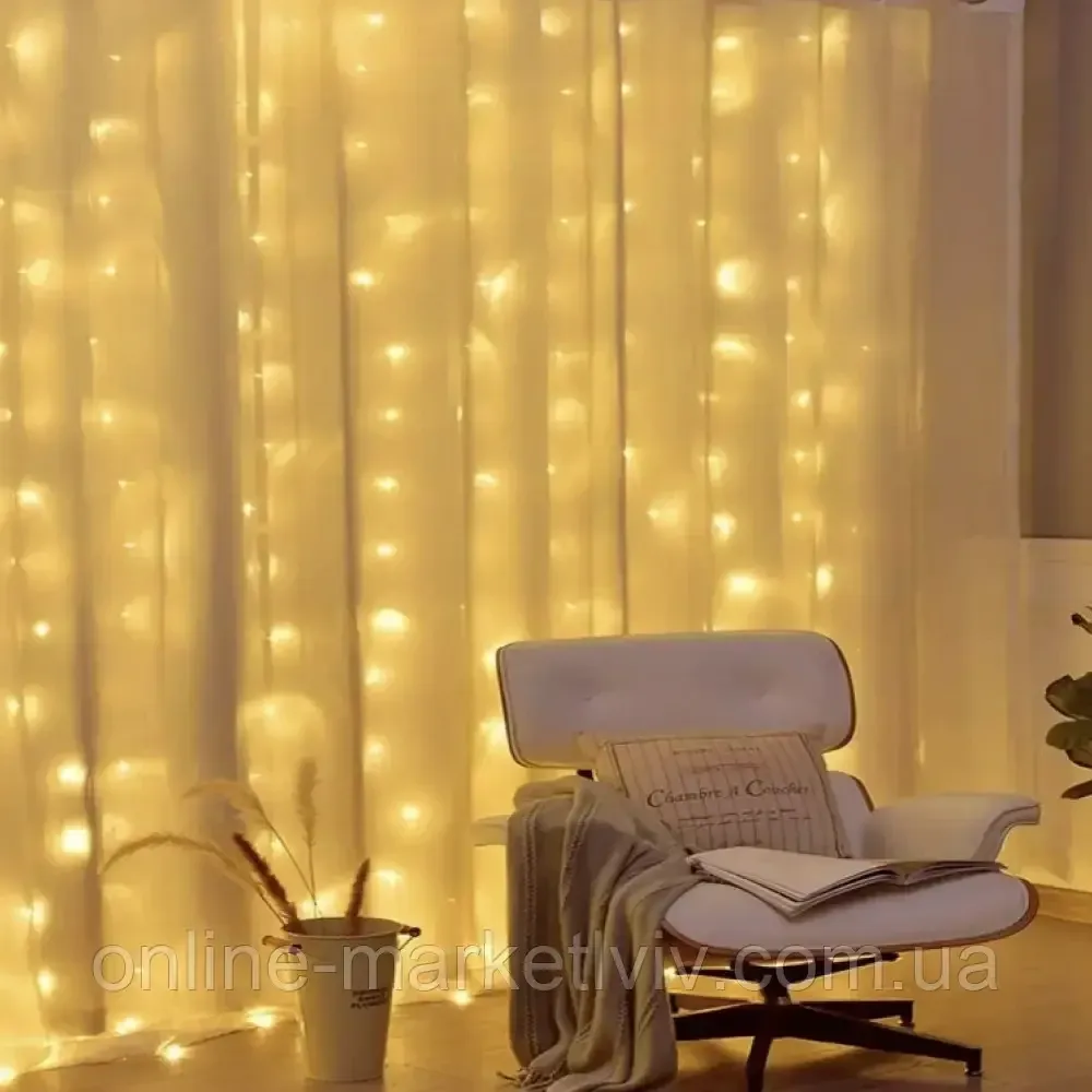 Гірлянда Штора,від USB,3х2м,200 LED,Теплий білий SBR Київ - фото 4