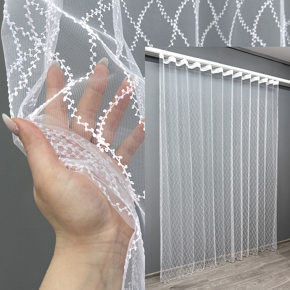 Тюль VR-Textil 1576т Фатин з вишивкою та люрексом Білий 500х270 см (42-0876) Київ - фото 1