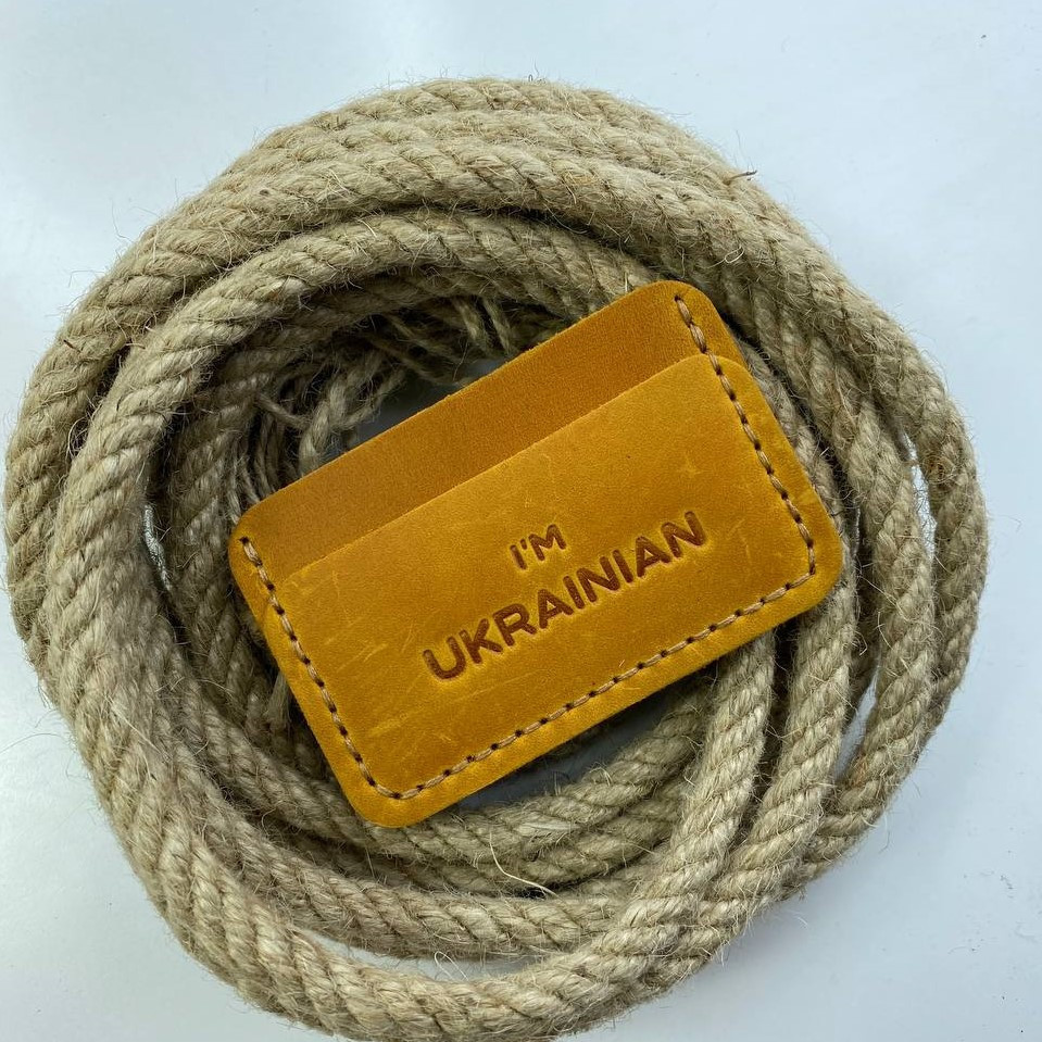 Картхолдер Рудий із тисненням UA шкіряний, стильний органайзер чохол зі шкіри для 4 банківських картокMasterSem Київ - фото 1