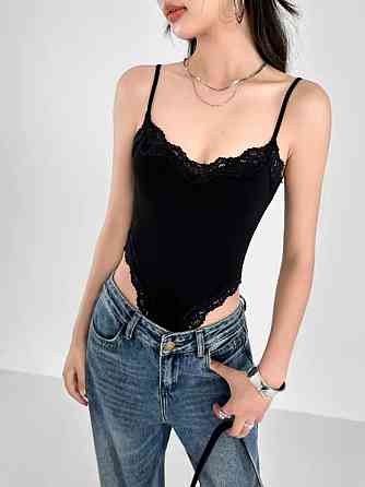 Женский романтичный боди на бретелях вискоза с кружевом Черный Одесса