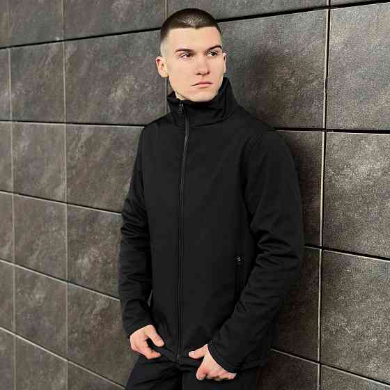 Черная мужская демисезонная куртка из софтшелла с карманами Pobedov Shadow Киев