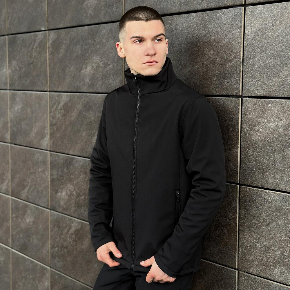 Чорна чоловіча демісезонна куртка із софтшеллу з кишенями Pobedov Shadow Київ - фото 4