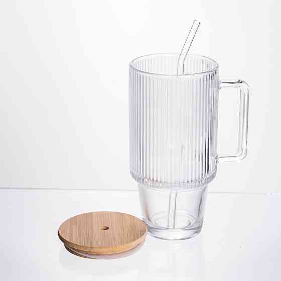 Кружка скляна з кришкою та трубочкою 750 мл Київ