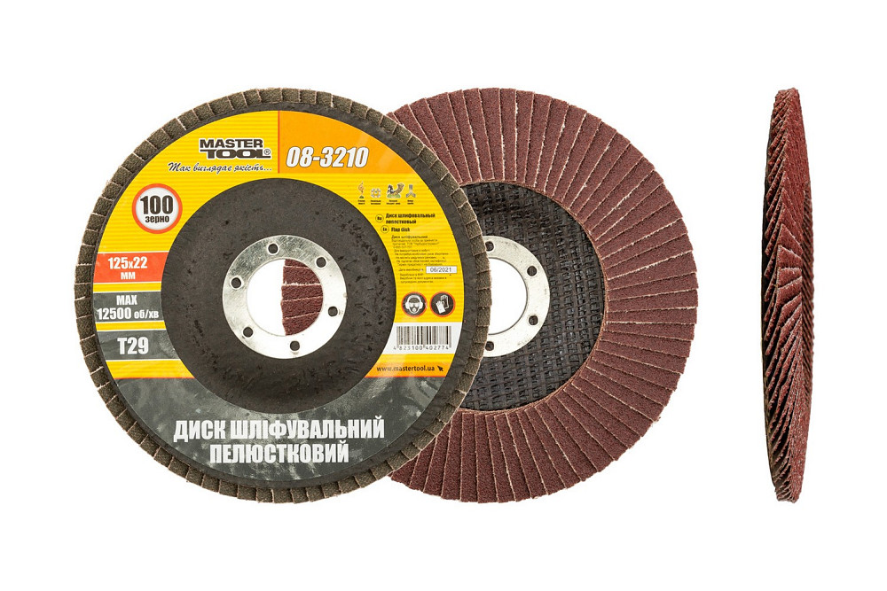 MASTERTOOL Диск шліфувальний пелюстковий конусний MASTERTOOL Т29 зерно 100 125×22 мм 08-3210 Коломия - фото 1