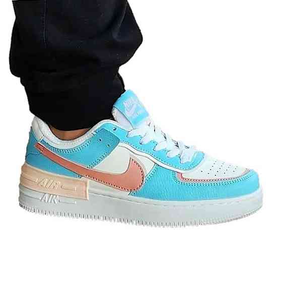 Кроссовки Nike Force Белые Женские Кожаные Форсы Голубые Найк Shadow (размеры: 36,37,38,39,40,41) - 9 Днепр