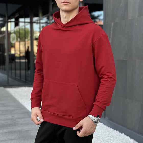 Чоловіче демісезонне худі з капюшоном червоне Pobedov 001 Київ