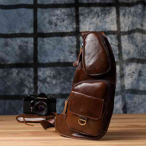 Мужская сумка через плечо из гладкой натуральной кожи Vintage 22965 Коричневый Киев