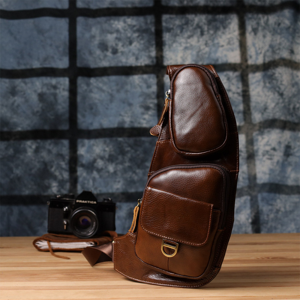 Чоловіча сумка через плече з гладкої натуральної шкіри Vintage 22965 Коричневий Київ - фото 3