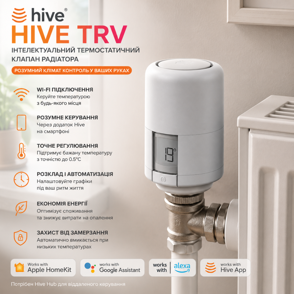 HIVE TRV інтелектуальний термостатичний клапан радіатора, Smart термоголовка Wi-Fi, Apple HomeKit, Google Assistant, Alexa Київ - фото 8