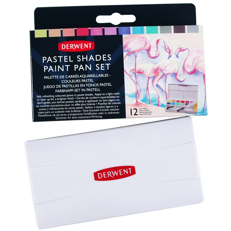 Набір Pastel Shades Paint Pan 12 кольорів + пензель з резервуаром Derwent Київ - фото 2
