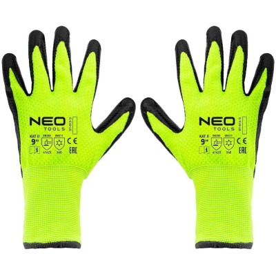Захисні рукавиці Neo Tools утеплені, латексне покриття, поліестер, р.9, зелено чорні (97-613-9) Вінниця - фото 2