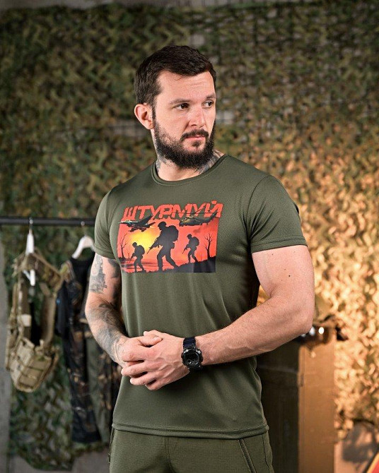 Тактическая потоотводящая Футболка Штурмуй олива     ПП7896 Одесса - изображение 2