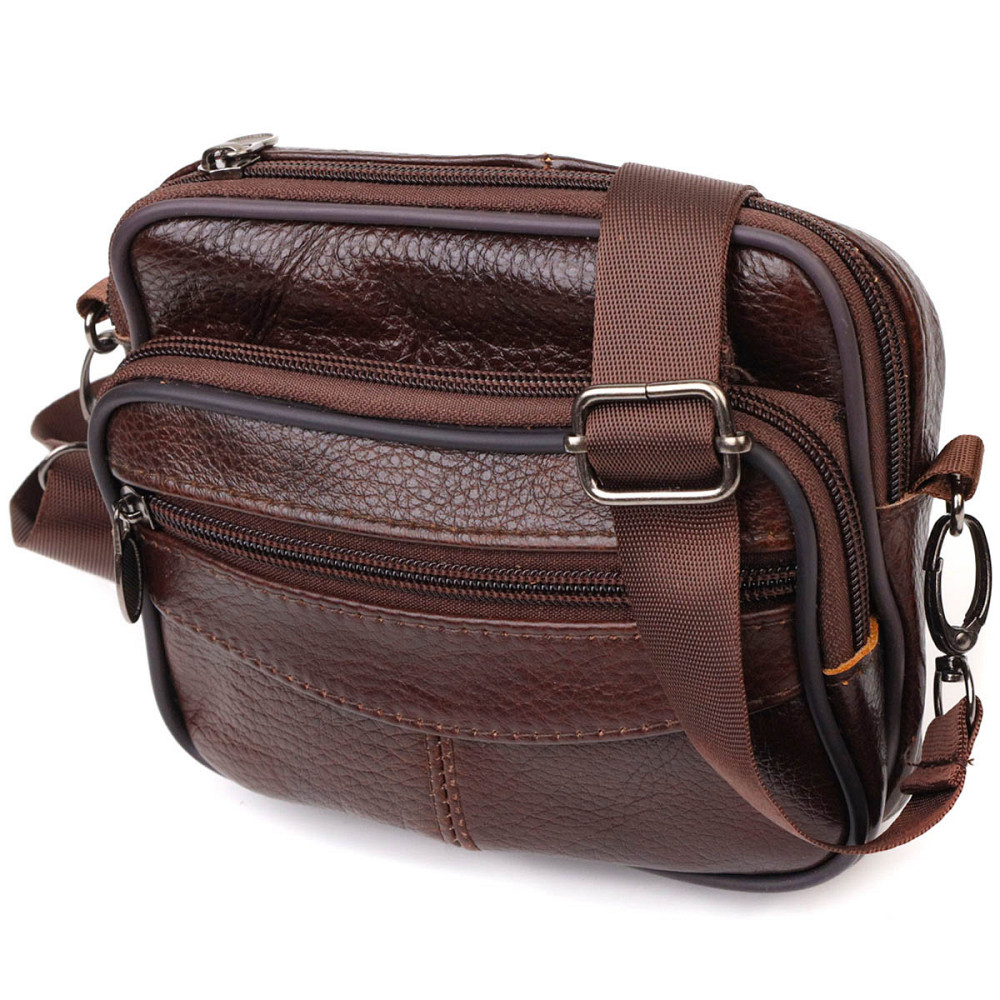 Чоловіча горизонтальна поясна сумка з натуральної шкіри 21486 Vintage Коричнева Київ - фото 10