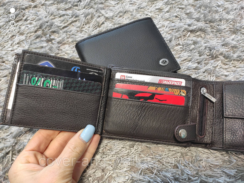 Удобный мужской портмоне без застежки коричневого цвета ST Leather Киев - изображение 3