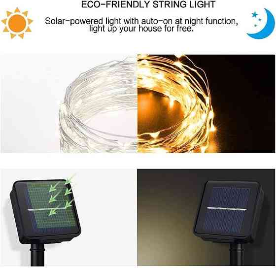 Сонячна гірлянда Wishlink, 2шт по 100 LED, 33 фути, тепле біле світло, IP65, для вулиці, саду, терас Київ