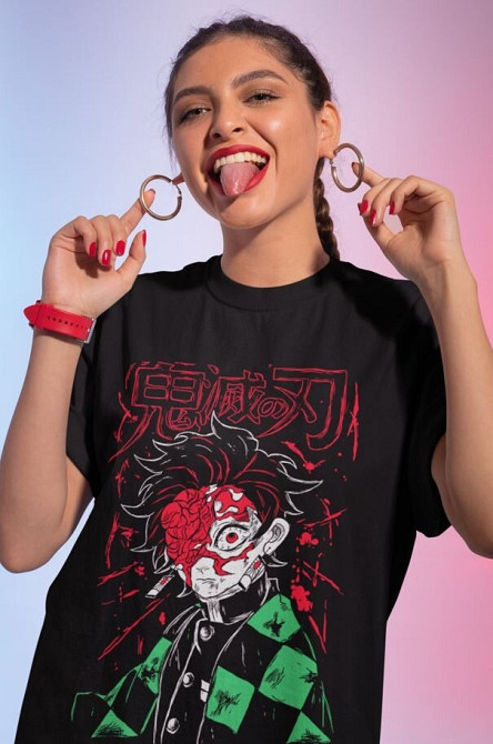 Футболка для хлопчика з аніме принтом Вбивця демонів оверсайз (зріст від 165 до 180) Чорний AnimeJ1166m Дніпро - фото 2