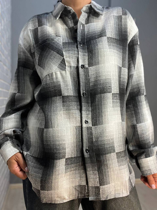 Сорочка жіноча Baoyu 225 картата оверсайз фланель подовжена спинка one size, чорний, one size Київ - фото 9