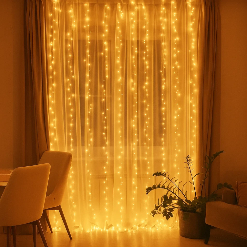 Garlando Новорічна гірлянда кімнатна штора роса Хвойна лапа 3х3 м 600 LED Жовте світло D600LED3 Коломия - фото 1
