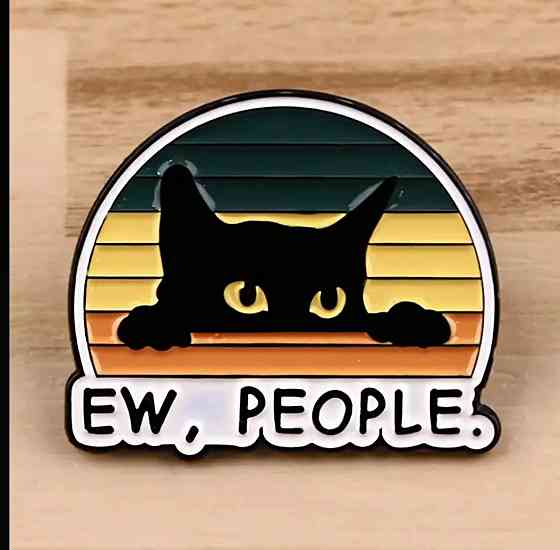 Емальована брошка “Ew, People” з чорним котом Київ
