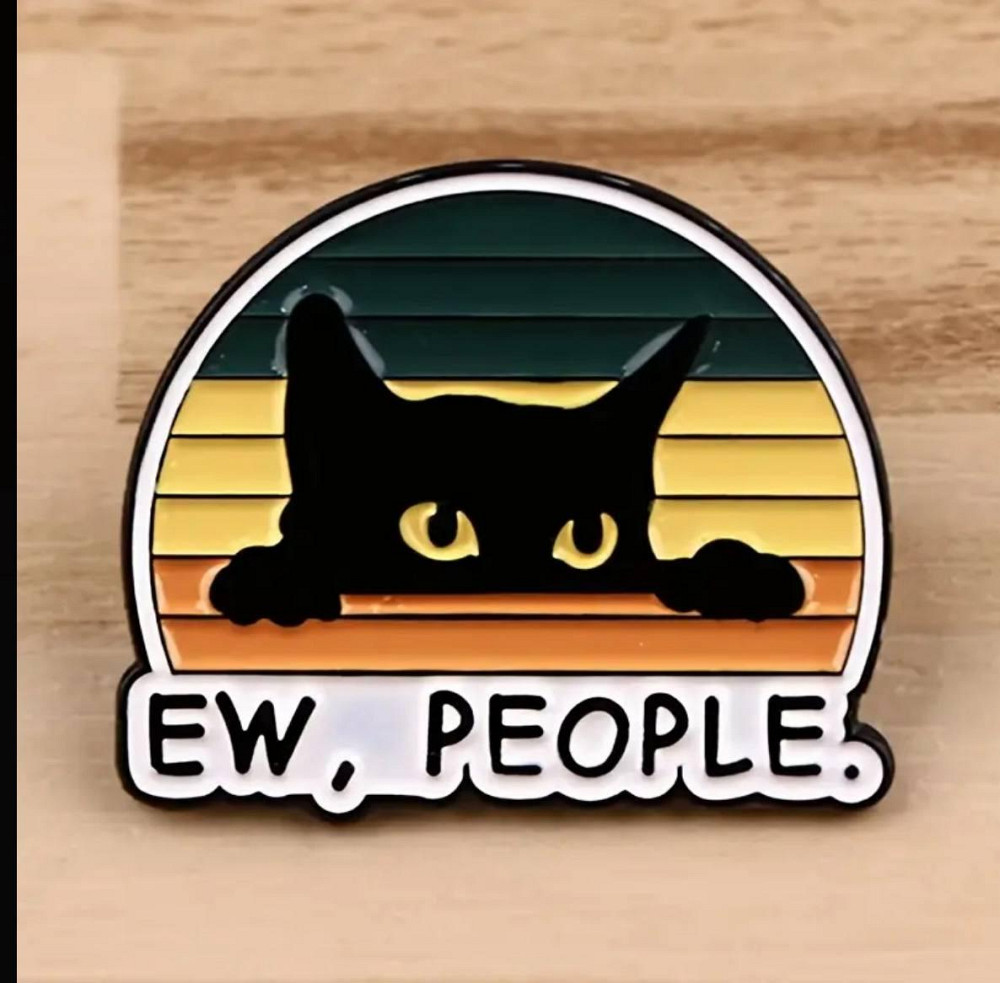 Эмалированная брошь «Ew, People» с черным котом Киев - изображение 1