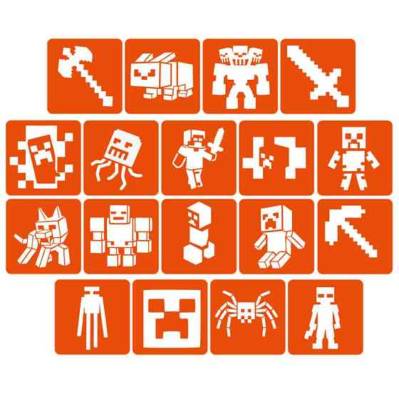 Набір трафаретів для біо-тату "Minecraft" Minecraft-5x5-18, 18 трафаретів Вінниця