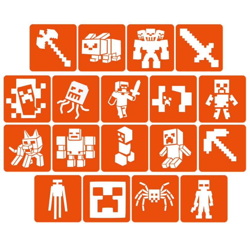 Набір трафаретів для біо-тату "Minecraft" Minecraft-5x5-18, 18 трафаретів Вінниця - фото 1