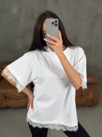 Женская футболка негабаритного размера с кружевом — трендовая основа на каждый день Одесса