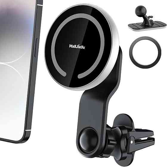 Автотримач для телефону з Magsafe магнітний поворотний 360°, на дефлектор та панель, сріблястий трим Київ