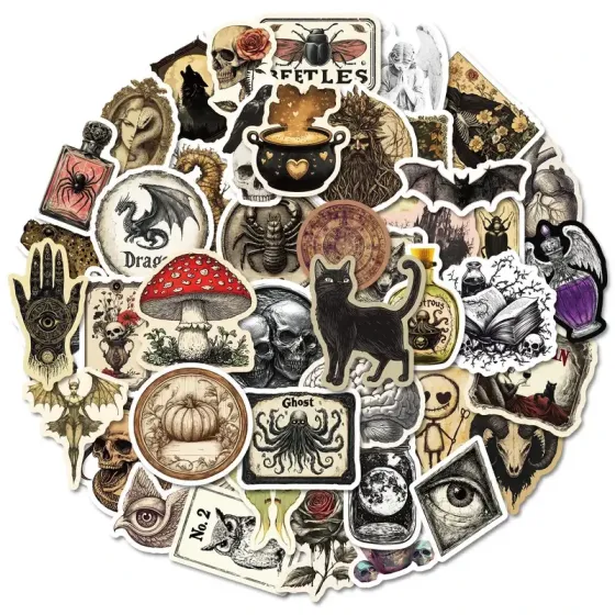 Набор готических наклеек 50 шт – магические, ведьминские и винтажные наклейки Киев