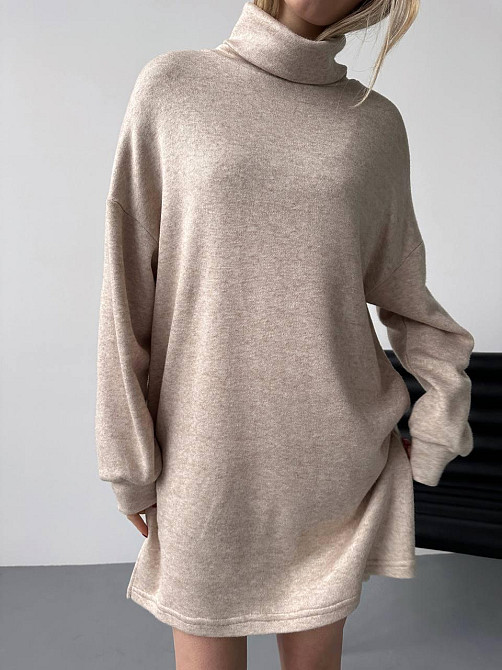 Женское теплое базовое платье турецкое двухсторонняя ангора Бежевый Одесса - изображение 3