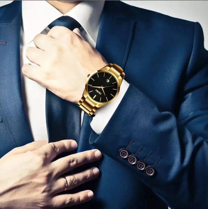 Чоловічий наручний годинник Skmei 9140 Золотистий з чорним циферблатом Вінниця - фото 4