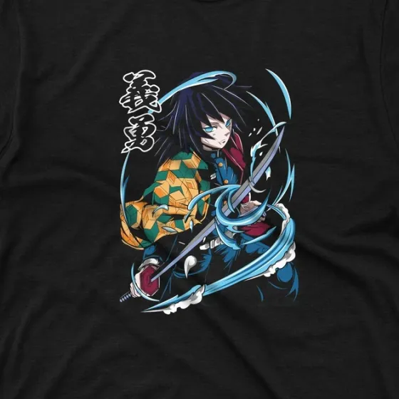 Футболка для подростка мальчика с принтом Клинок, рассекающий демонов Гію Томіока 2 Размер 160 Anime10430 Днепр