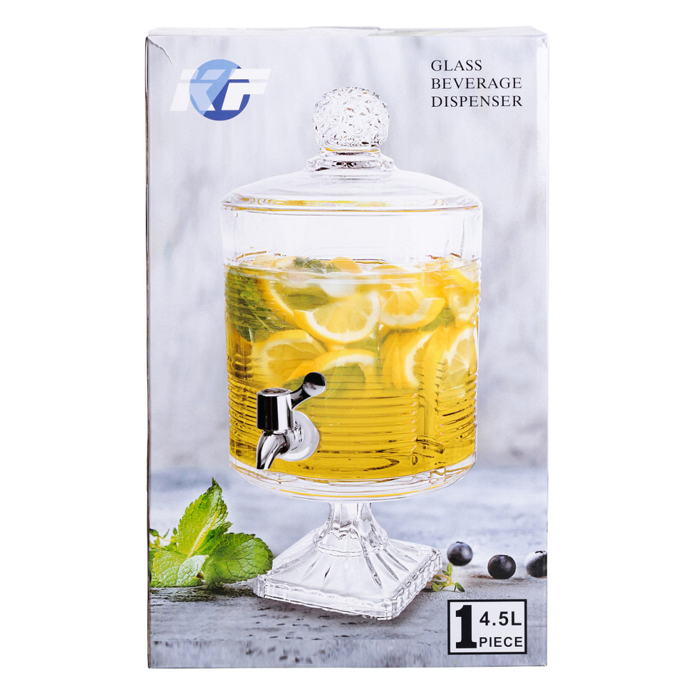 Лимонадниця зі скляним краном 39 см 4,5 л прозора на підставці HP-19-3 Київ - фото 5