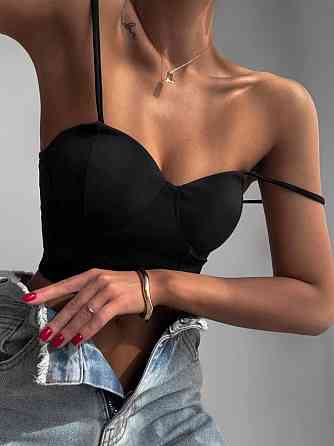 Женский одноцветный топ на бретелях с чашками крепдайвинг Черный, 46/48 Одесса
