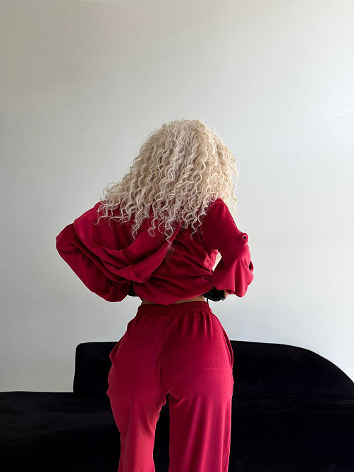 Женский велюровый костюм тройка: кофта корсет и штаны Бордовый, 42/46 Одесса - изображение 10