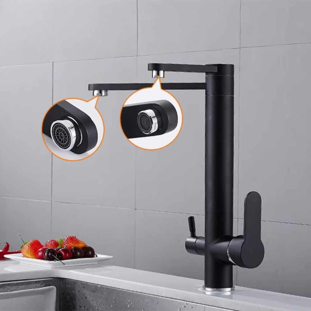 Змішувач для кухні з підключенням до фільтра латунний, з нержавіючої сталлю з бічними важелями, колір чорний Кам'янець-Подільський - фото 5