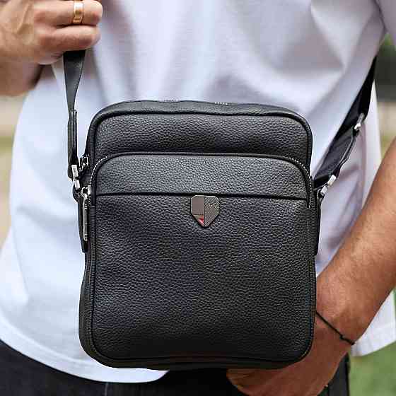 Мужская кожаная сумка-барсетка 24х20х8, компактная сумочка на плечо для мужчины, плечевой мессенджер, черная Киев