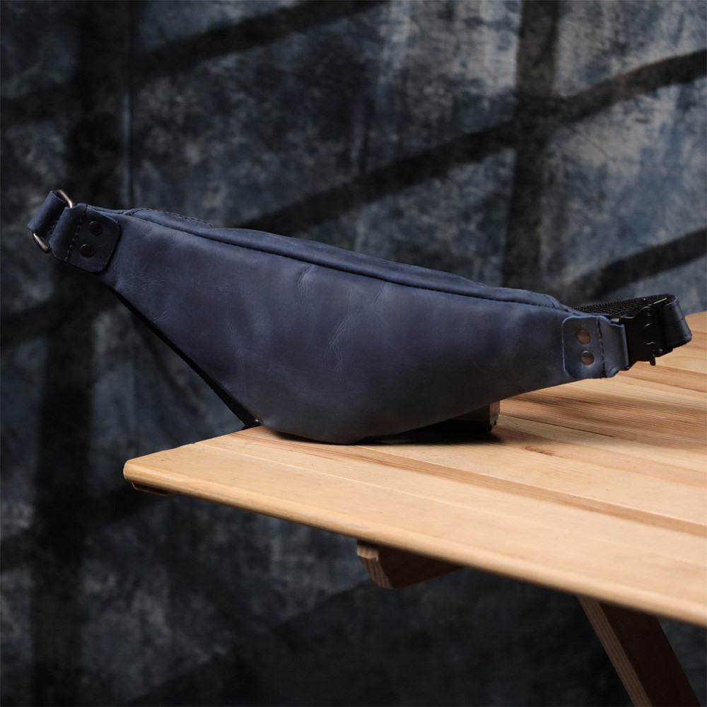 Мужская удобная бананка из натуральной винтажной кожи Shvigel 23132 Синий Киев - изображение 10