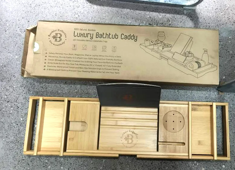 Бамбуковая полка выдвижная для ванной, длина 75-110см, накладка на ванну из бамбука, Bamboo_4 Каменец-Подольский - изображение 4