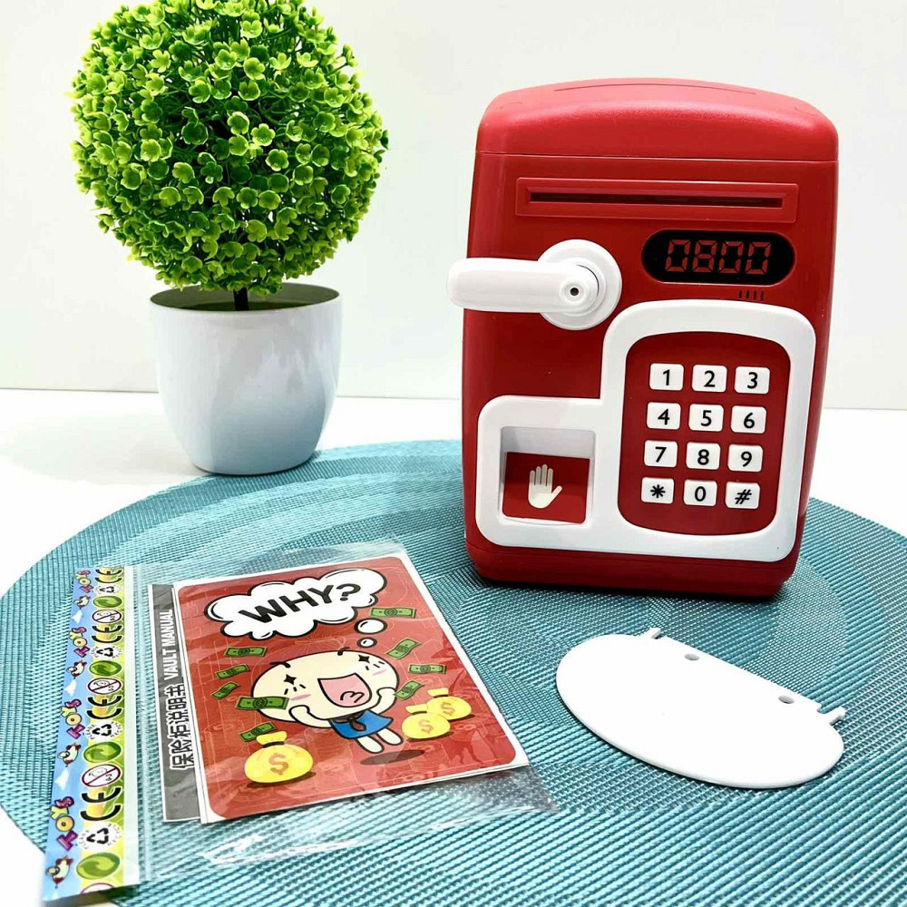 Сейф-скарбничка дитяча зі сканером відбитка пальця та кодовим замком затягує купюри звук підсвічування Червоний (MK 5411) Чернігів - фото 1