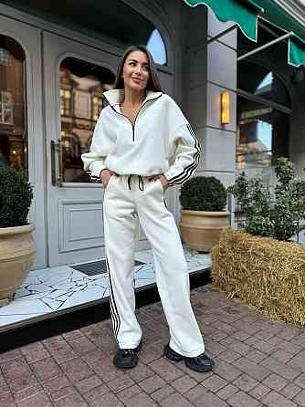 Жіночий теплий костюм у спортивному стилі з лампасами двосторонній фліс Молочний, 46/48 Одеса