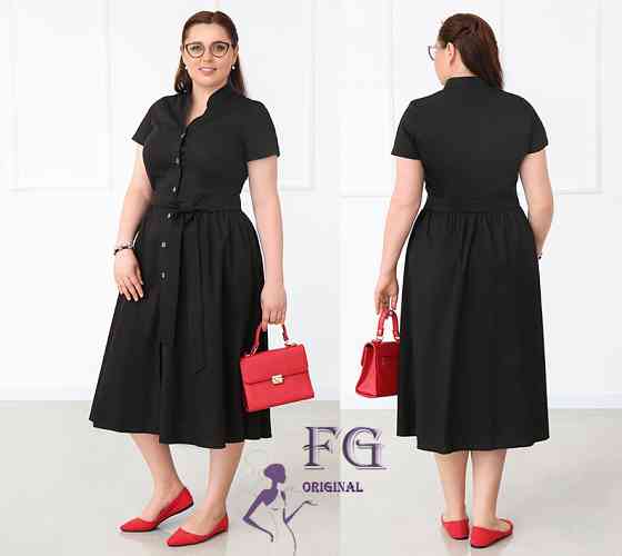 Довга котонова сукня на гудзиках "Lesley" оптом | Батал Чорний, 50-52 Київ