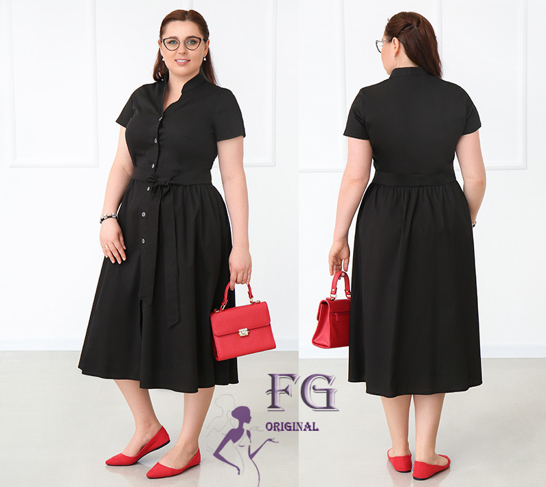 Довга котонова сукня на гудзиках "Lesley" оптом | Батал Чорний, 50-52 Київ - фото 1