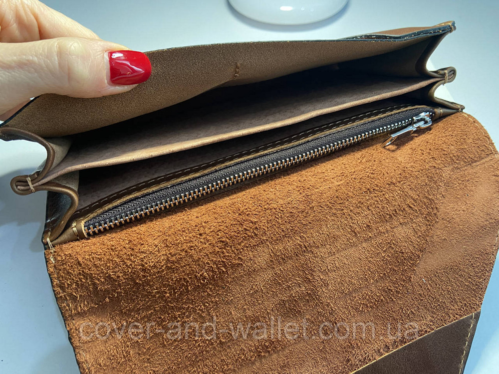 Коричневий гаманець великого розміру з гладкої шкіри на магнітній застібці Grande Pelle Festa 513623 Київ - фото 5
